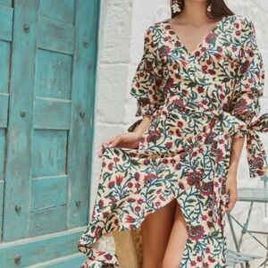 L’atiste By Amy Women Sz M Long Sleeve Maxi Plunge Bust Ruffled Dress